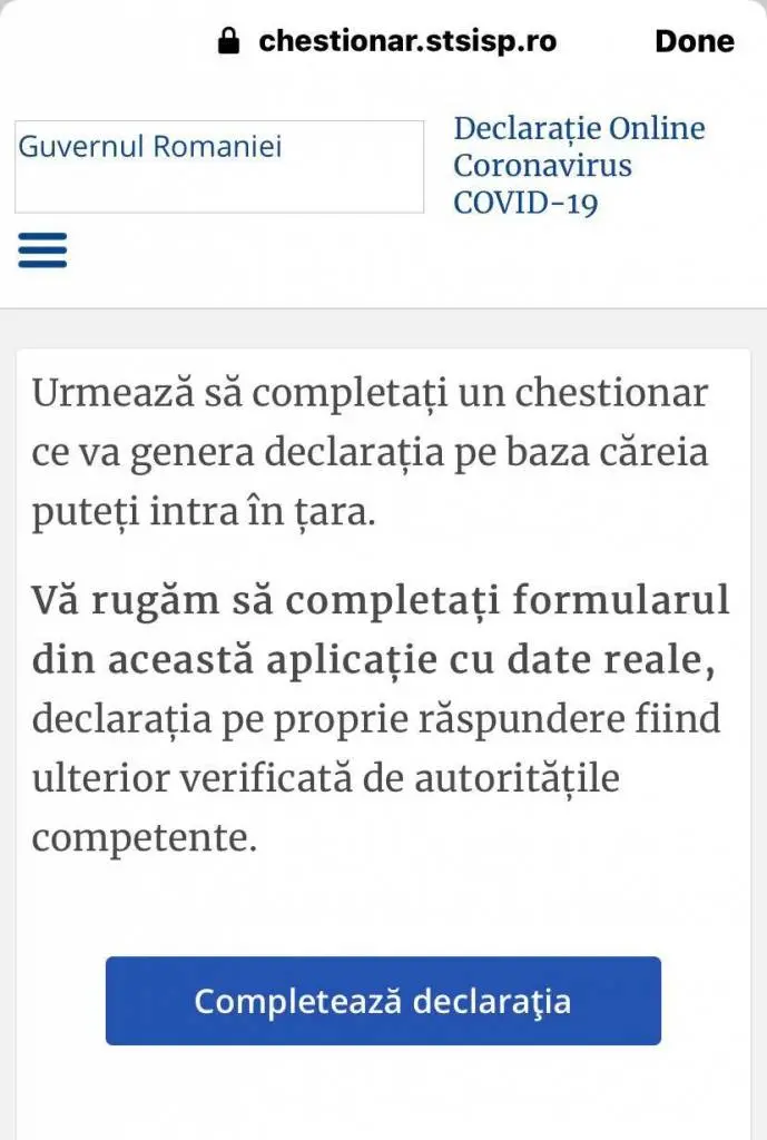 Cei care intră în România trebuie să completeze, în aplicația Covid-SAFE@Frontieră, declarația obligatorie solicitată de DSP [VEZI DETALII]