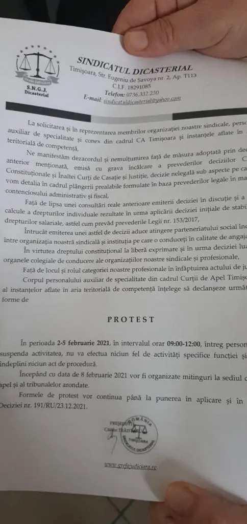 Grefierele și întreg personalul auxiliar din JUSTIȚIE sunt în GREVĂ. REVENDICĂRILE lor sunt pline de ACUZAȚII GRAVE