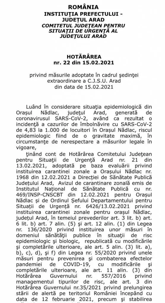 [ACTUALIZARE 2] Reguli suplimentare aplicabile în orașul Nădlac aflat în carantină. Acestea completează Ordinul de instituire a carantinei semnat de Raed Arafat [VEZI REGULILE]