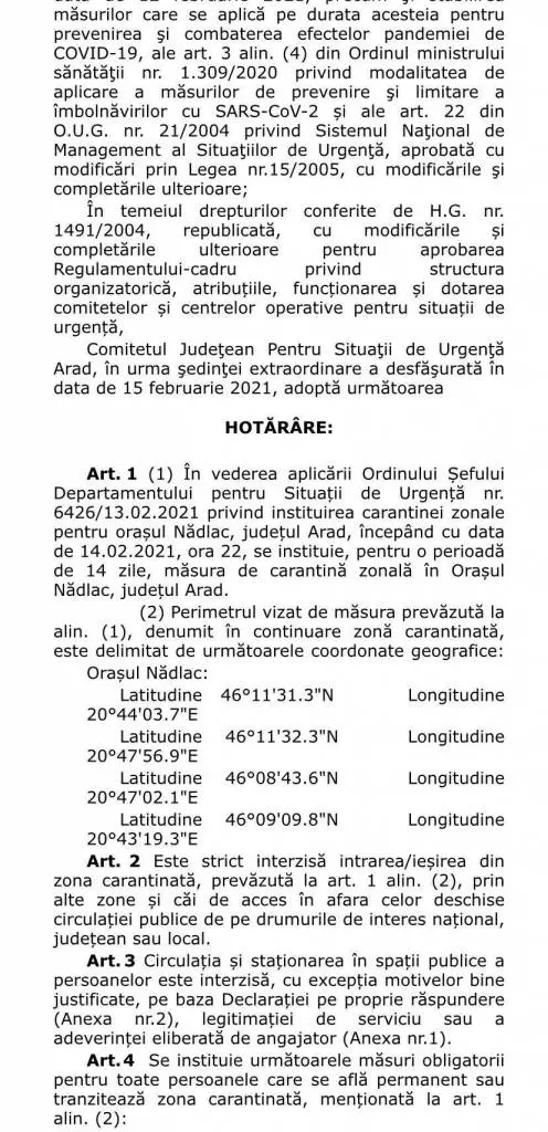 [ACTUALIZARE 2] Reguli suplimentare aplicabile în orașul Nădlac aflat în carantină. Acestea completează Ordinul de instituire a carantinei semnat de Raed Arafat [VEZI REGULILE]