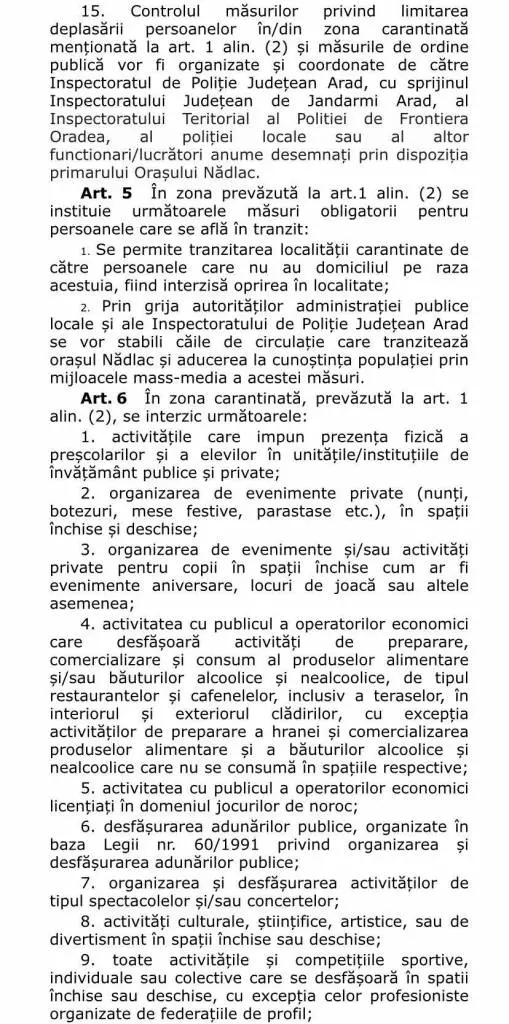 [ACTUALIZARE 2] Reguli suplimentare aplicabile în orașul Nădlac aflat în carantină. Acestea completează Ordinul de instituire a carantinei semnat de Raed Arafat [VEZI REGULILE]