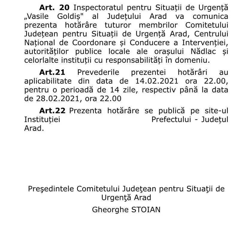 [ACTUALIZARE 2] Reguli suplimentare aplicabile în orașul Nădlac aflat în carantină. Acestea completează Ordinul de instituire a carantinei semnat de Raed Arafat [VEZI REGULILE]