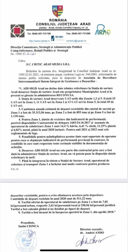 [ACTUALIZARE] Răspunsul Primăriei Arad la întrebările adresate pe tema colectării selective a gunoiului 