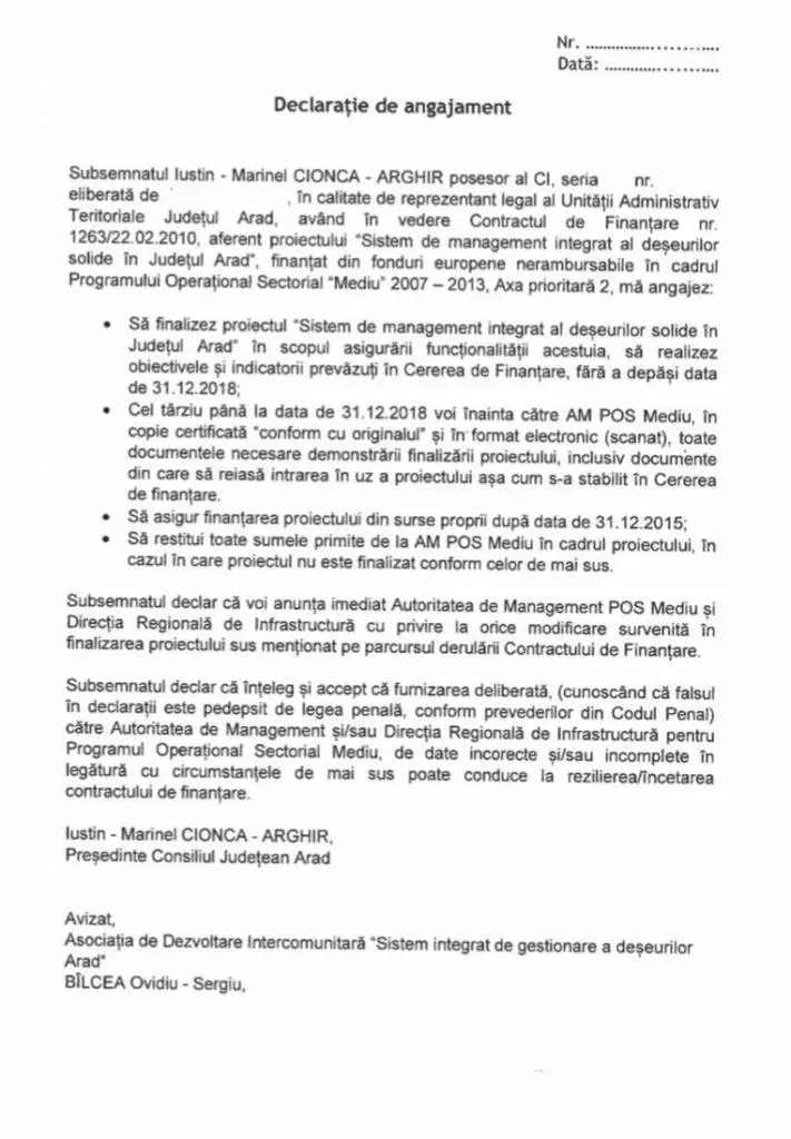 HAOSUL PENAL din proiectul „Sistem de management integrat al deșeurilor solide în județul Arad” - ZONA 1