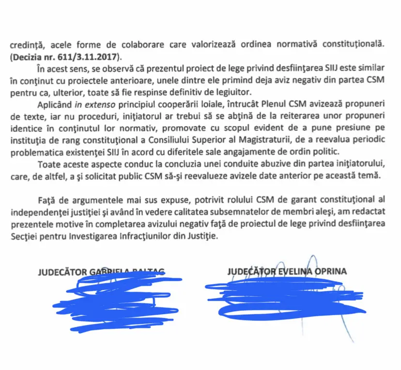 Judecătoarele Gabriela Baltag și Evelina Oprina fac un apel către parlamentari să NU VOTEZE PENTRU DESFIINȚAREA SIIJ [DOCUMENTE]