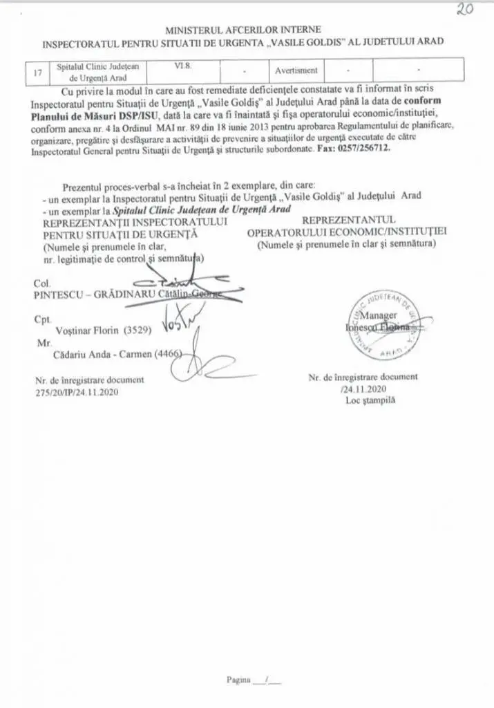 Constatările I.S.U. și D.S.P. sunt mai mult decât îngrijorătoare: Spitalul Județean Arad e „varză” la toate capitolele și POATE LUA FOC oricând! [DOCUMENTE]