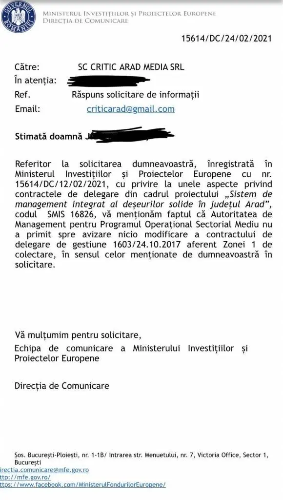 HAOSUL PENAL din proiectul „Sistem de management integrat al deșeurilor solide în județul Arad” - ZONA 1