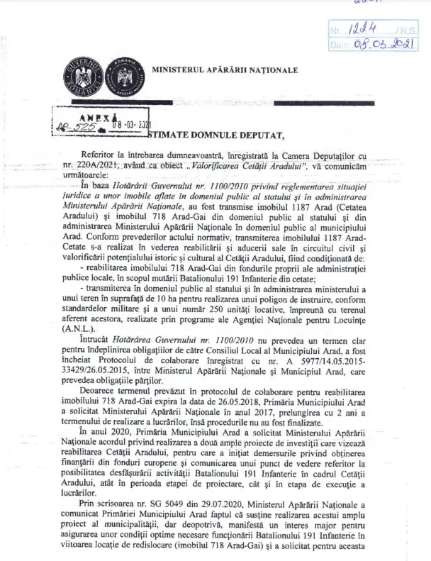 Bîlcea nu se plictisește în Parlament: tocmai a aflat că „Putem accesa fonduri europene pentru Cetatea Aradului” - așa că i-a compus o SCRISOARE DESCHISĂ propriului ministru despre Cazarma din GAI. Nini Săpunaru i-a trimis un răspuns de la Ciucă, plagiat din discursul lui Oprea de acum 11 ani!