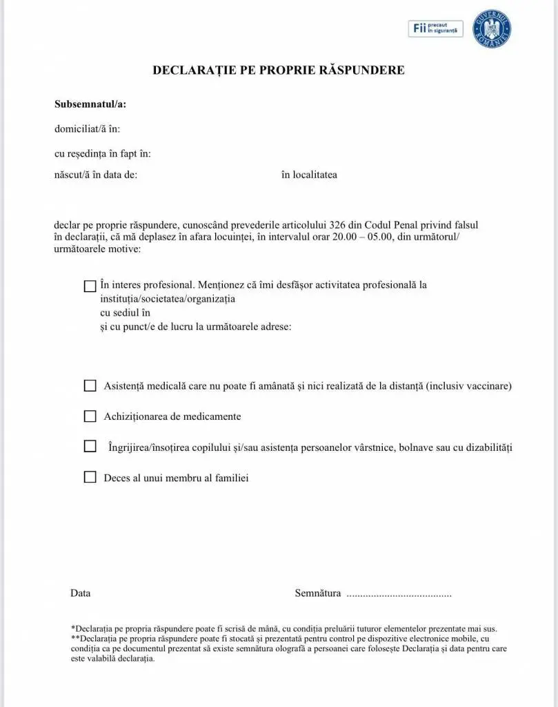 [ACTUALIZARE] NOILE RESTRICȚII adoptate de CNSU-ul lui Arafat & Cîțu [MODELE DECLARAȚII]