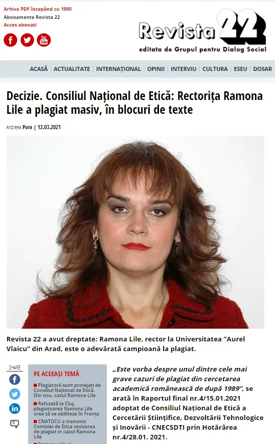 [ACTUALIZARE 6] Curtea de Apel Timișoara confirmă că Ramona Lile este „cea mai mare plagiatoare din cercetarea academică românească de după 1989”. Decizia poate fi atacată cu recurs