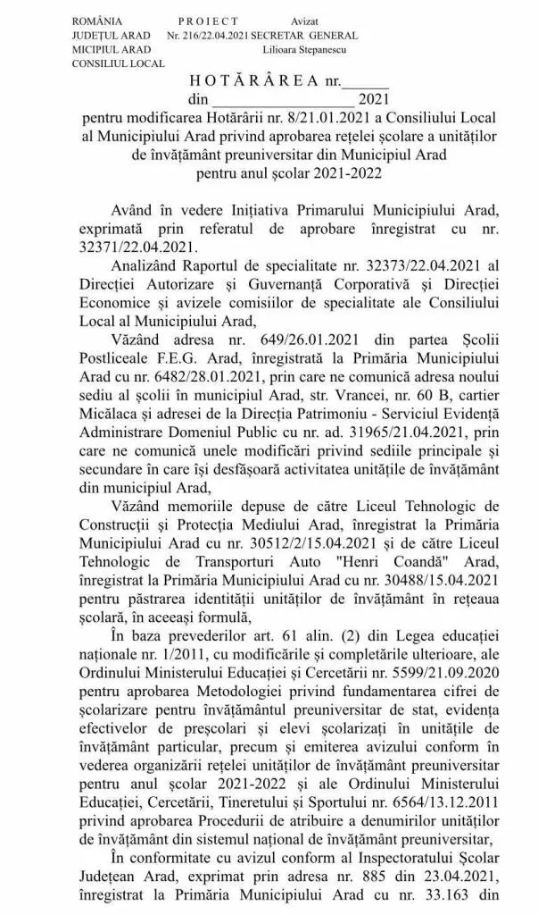 Harababura reorganizării rețelei școlare este oficială: Proiectul de hotărâre se va supune votului consilierilor locali în ședința de miercuri [VEZI PROIECTUL]