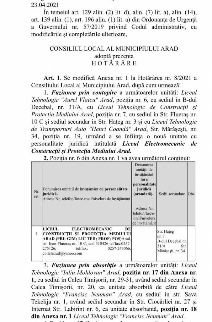 Harababura reorganizării rețelei școlare este oficială: Proiectul de hotărâre se va supune votului consilierilor locali în ședința de miercuri [VEZI PROIECTUL]