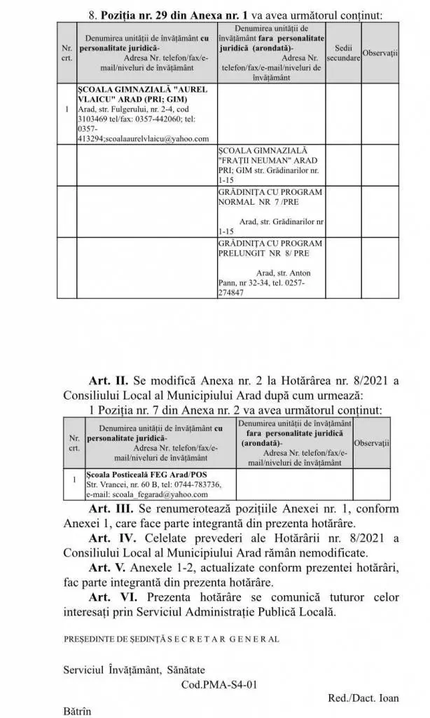 Harababura reorganizării rețelei școlare este oficială: Proiectul de hotărâre se va supune votului consilierilor locali în ședința de miercuri [VEZI PROIECTUL]