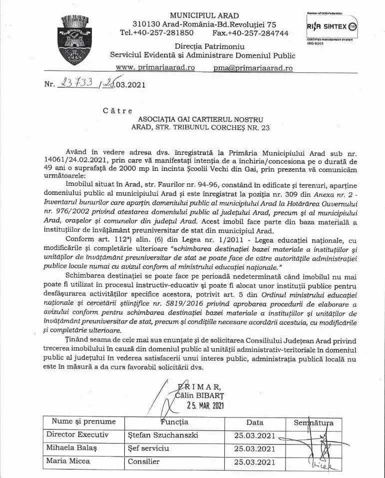 Sfidând ideea Asociației „GAI, CARTIERUL NOSTRU”, Primăria refuză oferta acesteia de a pune la punct clădirea fostei Școli „Generală 10”... pentru că o vrea Consiliul Județean!