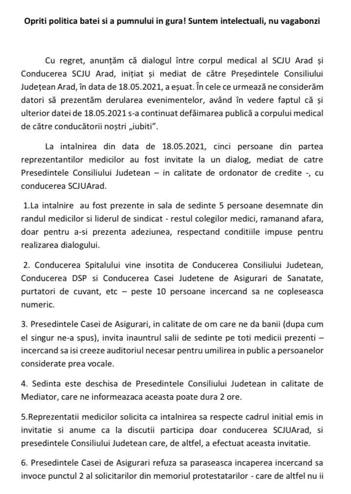 [ACTUALIZARE 3] Medicii arădeni contra acestui „personaj  sinistru”: „Opriți politica bâtei și a pumnului în gură! Suntem intelectuali, nu vagabonzi”