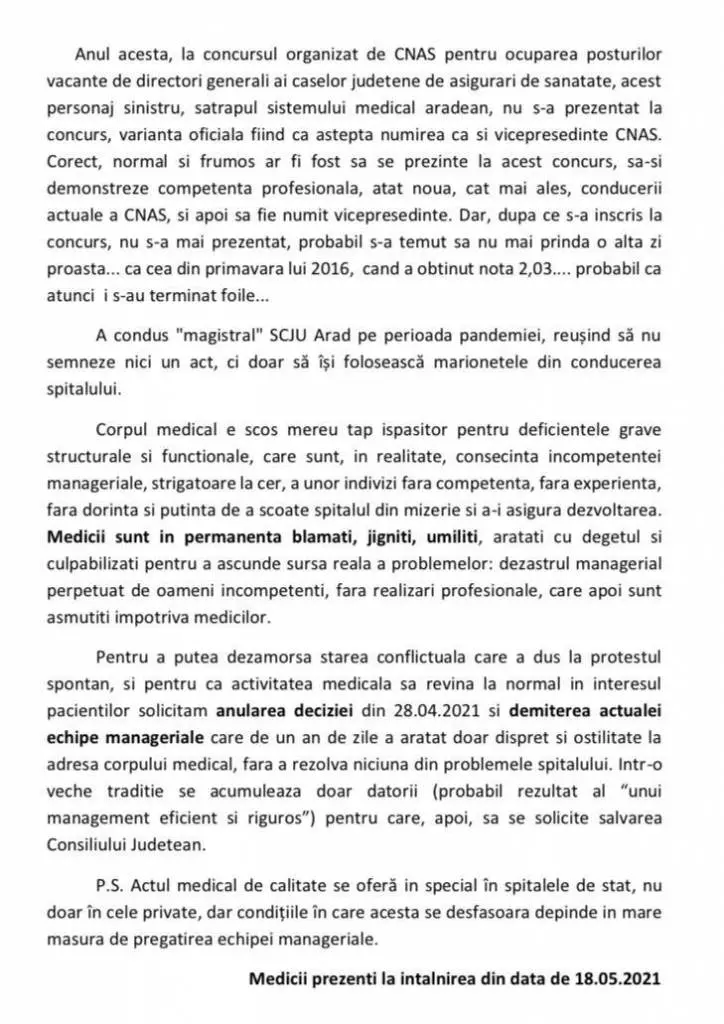 [ACTUALIZARE 3] Medicii arădeni contra acestui „personaj  sinistru”: „Opriți politica bâtei și a pumnului în gură! Suntem intelectuali, nu vagabonzi”