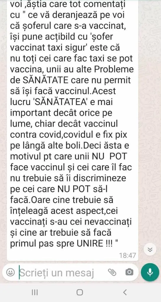 Ești NEVACCINAT - ești DISCRIMINAT, linșat de ultra-vaxeri și dat afară din serviciu... cel puțin dacă ești TAXIMETRIST și ai „sânge în instalație” să te cerți pentru DREPTURILE tale FUNDAMENTALE!