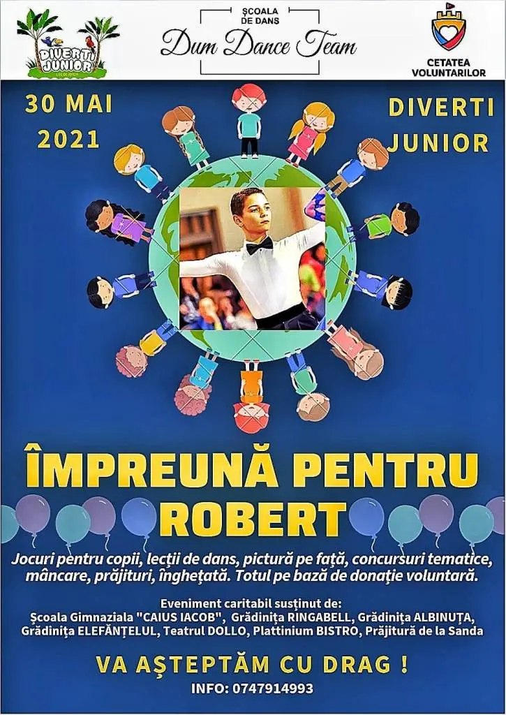 Eveniment caritabil dedicat cauzei adolescentului din Curtici a cărui boală s-a complicat: ÎMPREUNĂ PENTRU ROBERT - duminică, la „Diverti Junior”