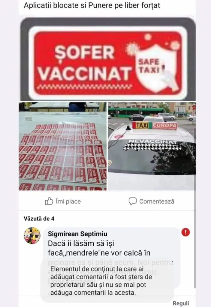 Ești NEVACCINAT - ești DISCRIMINAT, linșat de ultra-vaxeri și dat afară din serviciu... cel puțin dacă ești TAXIMETRIST și ai „sânge în instalație” să te cerți pentru DREPTURILE tale FUNDAMENTALE!