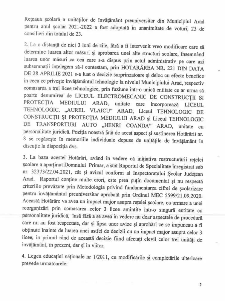 [ACTUALIZARE] Deși a fost retras de pe ordinea de zi proiectul de hotărâre, raportul de specialitate pe care a fost fundamentat este demontat, afirmație cu afirmație, de către Consiliile Profesorale a două dintre liceele vizate de desființare