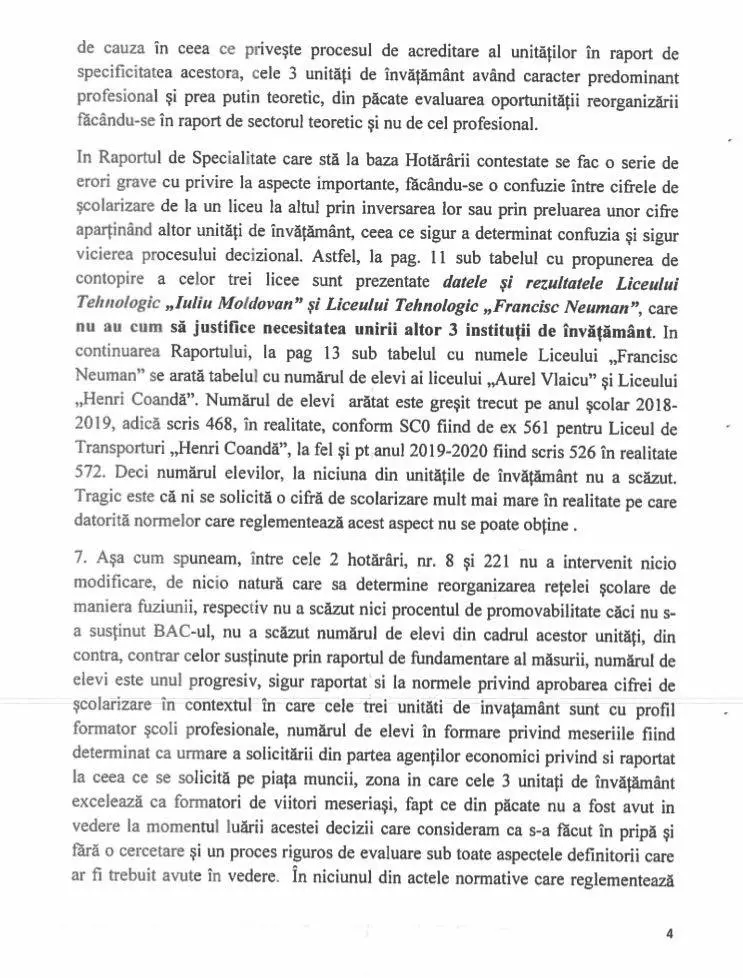 [ACTUALIZARE] Deși a fost retras de pe ordinea de zi proiectul de hotărâre, raportul de specialitate pe care a fost fundamentat este demontat, afirmație cu afirmație, de către Consiliile Profesorale a două dintre liceele vizate de desființare