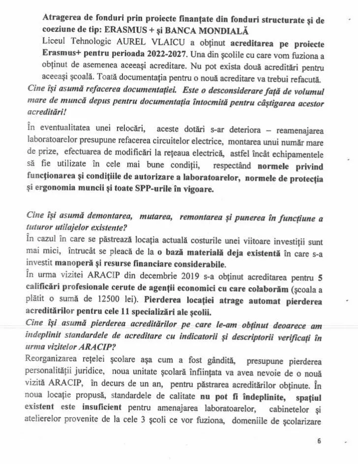 [ACTUALIZARE] Deși a fost retras de pe ordinea de zi proiectul de hotărâre, raportul de specialitate pe care a fost fundamentat este demontat, afirmație cu afirmație, de către Consiliile Profesorale a două dintre liceele vizate de desființare