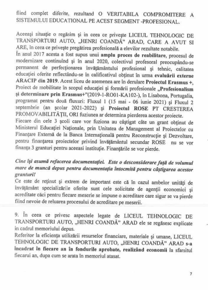 [ACTUALIZARE] Deși a fost retras de pe ordinea de zi proiectul de hotărâre, raportul de specialitate pe care a fost fundamentat este demontat, afirmație cu afirmație, de către Consiliile Profesorale a două dintre liceele vizate de desființare