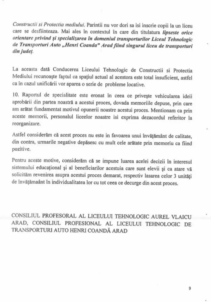 [ACTUALIZARE] Deși a fost retras de pe ordinea de zi proiectul de hotărâre, raportul de specialitate pe care a fost fundamentat este demontat, afirmație cu afirmație, de către Consiliile Profesorale a două dintre liceele vizate de desființare