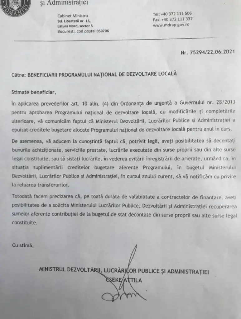 Primarii din județul Arad care au proiecte PNDL în derulare au rămas pe cont propriu: Ministrul Dezvoltării le-a transmis oficial că „s-au epuizat fondurile pentru acest an”