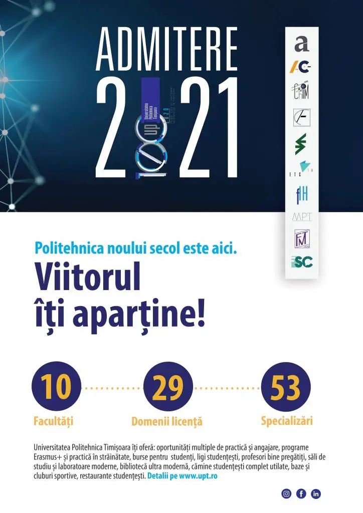 Absolvenții de liceu din județul Arad se pot înscrie online la cele 10 facultăți din cadrul Universității Politehnica Timișoara