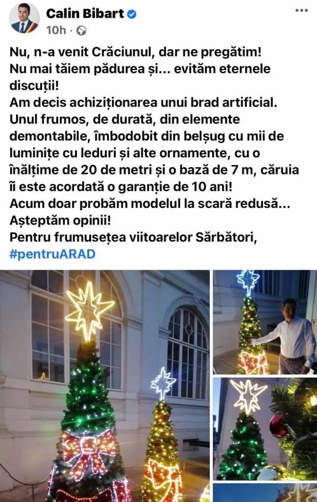 Ce „ardea” la ora asta în Arad?! Bibi și-a „îmbodobit” bradul de Crăciun de pe-acum. Pentru țânțari probabil că va stropi la Revelion...
