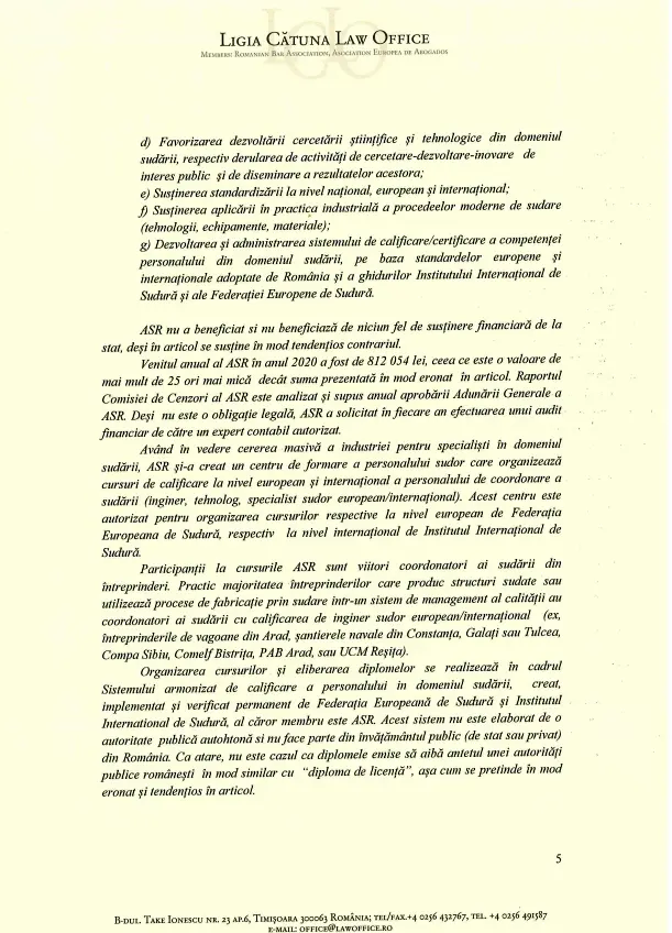 [DREPT LA REPLICĂ] Poziția Asociației de Sudură din România față de acuzele formulate de „rebelii” din rândurile sale [2]