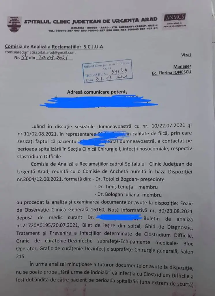 [ACTUALIZARE 2] Duhul lui Hipocrate a pierit de mult din Spitalul Județean Arad. „Nu se poate efectua intervenția, cadrele de pe secție refuză să vă mai opereze din cauză că tot ați făcut plângeri” - i-au comunicat medicii unui pacient care a sunat la spital să-și programeze o intervenție chirurgicală