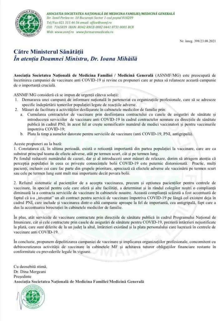 Medicii de familie sunt îngrijorați de încetinirea campaniei de vaccinare anti COVID-19 și i-au transmis ministrului sănătății, Ioana Mihăilă, o serie de propuneri. Solicită inclusiv „depolitizarea campaniei de vaccinare”