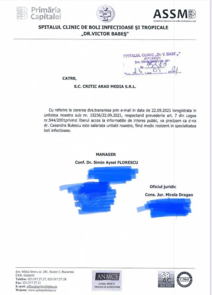 [ACTUALIZARE] Răspunsul Spitalului Clinic de Boli Infecțioase și Tropicale „Victor Babeș”