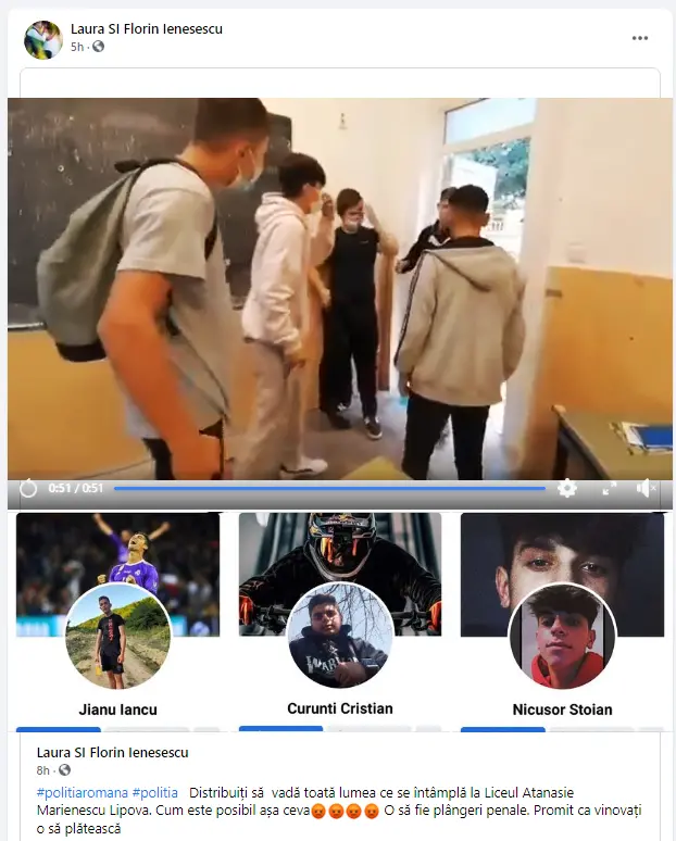 [ACTUALIZARE] DOSAR PENAL pentru mai multe INFRACȚIUNI GRAVE pe numele celor trei minori care și-au agresat colegul la Liceul „Atanasie Marienescu” din Lipova. Inclusiv tânărul care a filmat și ulterior distribuit imaginile a fost REȚINUȚ în ARESTUL POLIȚIEI