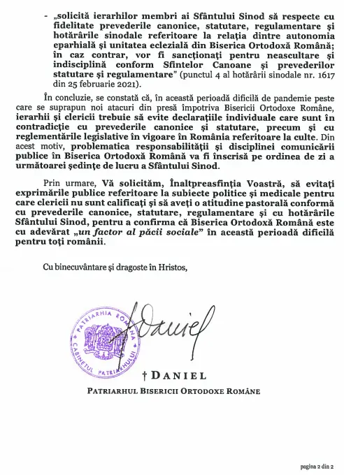 Patriarhul Bisericii Ortodoxe Române a transmis două MESAJE CLARE: ierarhii să se abțină de la comentarii critice despre VACCIN, iar mirenii să asculte ÎNDEMNURILE MEDICILOR