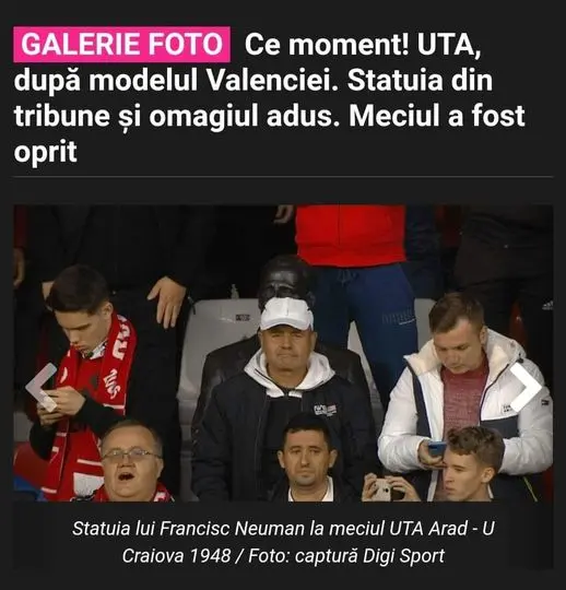 Pe stadionul care-i poartă numele, restaurat mediocru și cu un gazon prost, cu nepoții fericiți la tribuna I, cu statuia ascunsă la a II-a și cu spiritul la peluză, BARONUL a fost la UTA - Craiova...