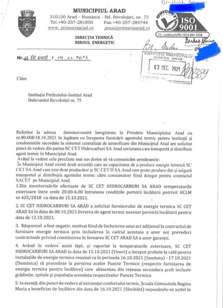 Scandal prin corespondență între ULAL Arad și administrația locală pe tema agentului termic furnizat necorespunzător