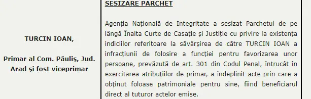 ANI îl trimite pe primarul comunei PĂULIȘ în fața procurorilor, după ce a adunat INDICII referitoare la săvârșirea de infracțiuni asimilate CORUPȚIEI
