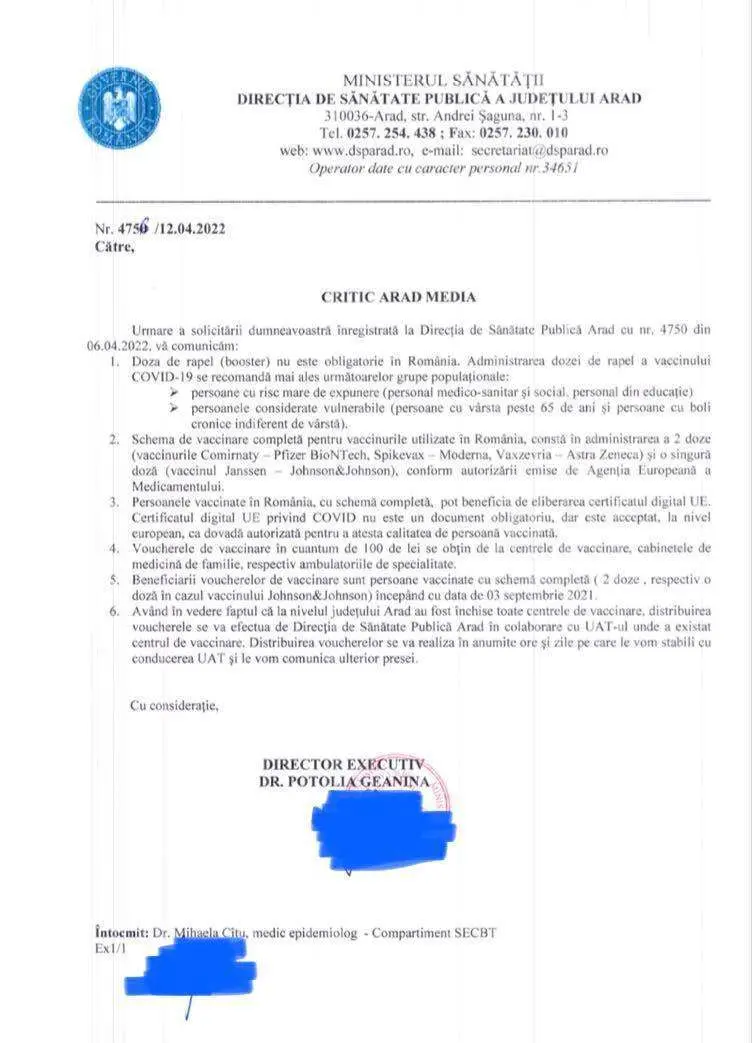 [ACTUALIZARE 3] În problema legată de obținerea tichetelor de vaccinare, DSP Arad dă asigurări că „va îndrepta această situație și va găsi soluții astfel încât asemenea evenimente să nu mai fie posibile, iar cetățenii să nu mai fie umiliți”