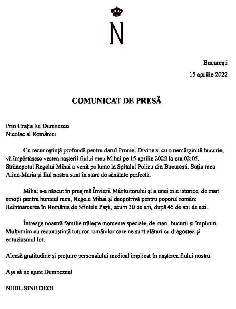 S-a născut Mihai, fiul Principelui Nicolae și strănepotul Regelui Mihai I al României