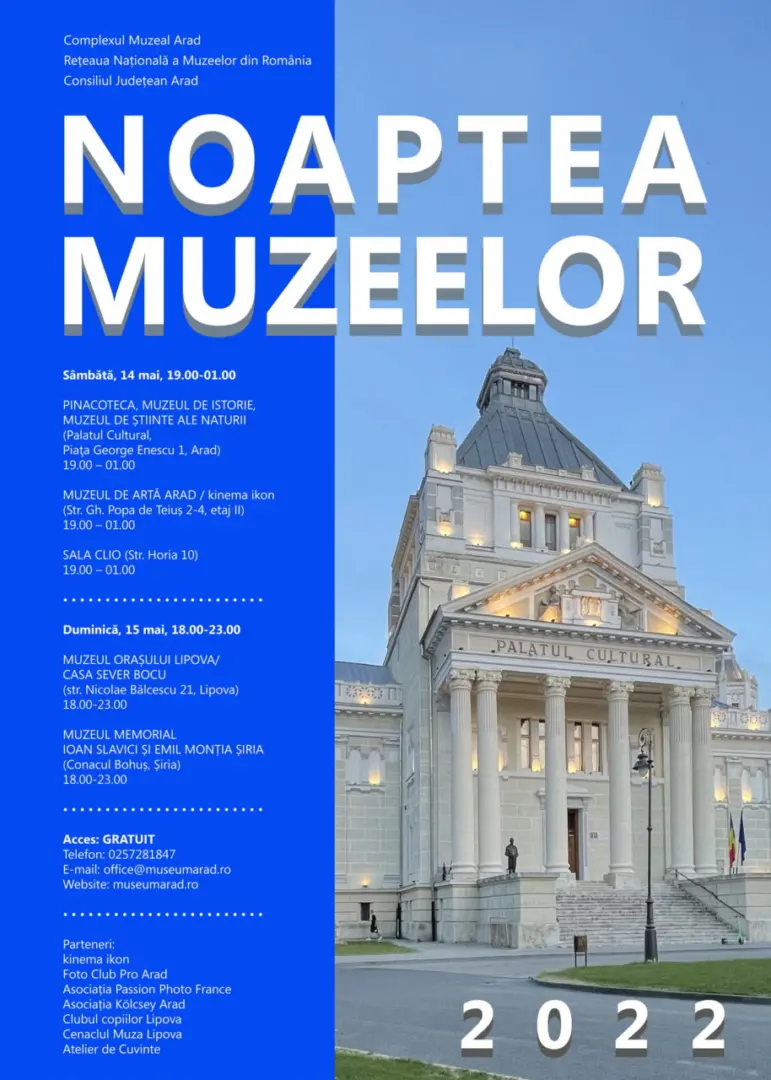 Noaptea Muzeelor este organizată la Arad, Lipova și Șiria în 14 și 15 mai [PROGRAM]