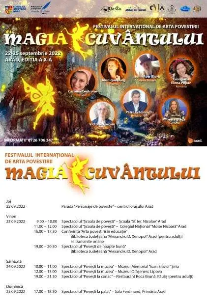 A X-a ediție a Festivalului Internațional de Arta Povestirii „Magia Cuvântului” va umple Aradul de povești minunate