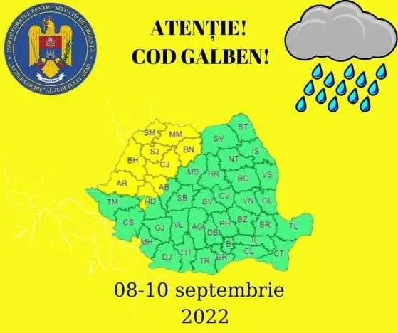 Județul Arad - sub avertizare meteorologică Cod Galben de instabilitate atmosferică temporar accentuată, până sâmbătă