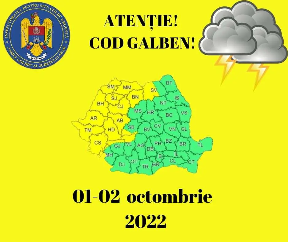Județul Arad este sub COD GALBEN de FURTUNI
