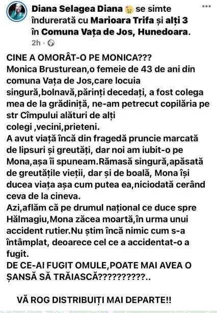 [ACTUALIZARE 2] A fost găsită autoarea accidentului de la Hălmagiu. Vehiculul a fost depistat pe raza localității Sânmartin și a fost condus de o femeie de 34 de ani care va fi reținută pentru 24 de ore pentru ucidere din culpă și părăsirea locului accidentului