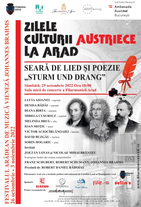 Sub tutela lui Brahms. Zilele Culturii Austrice la Arad și Festivalul de Muzică Vieneză: 26 octombrie - 3 noiembrie 2022