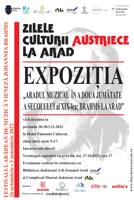 Sub tutela lui Brahms. Zilele Culturii Austrice la Arad și Festivalul de Muzică Vieneză: 26 octombrie - 3 noiembrie 2022