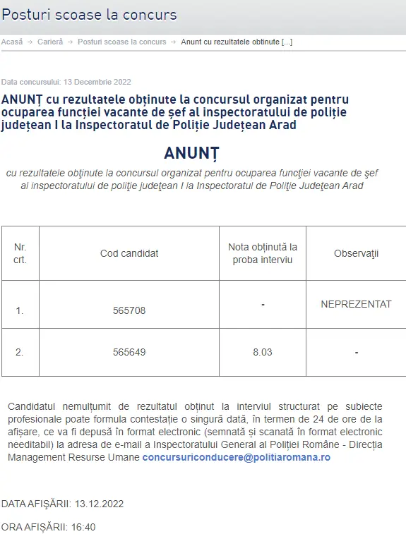 [ACTUALIZARE] Comisarul-șef Dan Stoicănescu a câștigat concursul de ocupare a funcției de șef al IPJ Arad